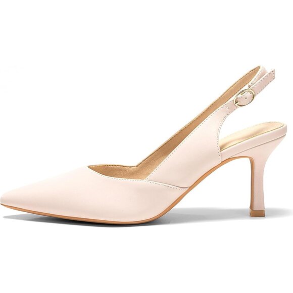 Women's Light Pink Faux Leather Pointed Toe Slingback Stylish Buckle Pump Shoes - Picture 5 of 6